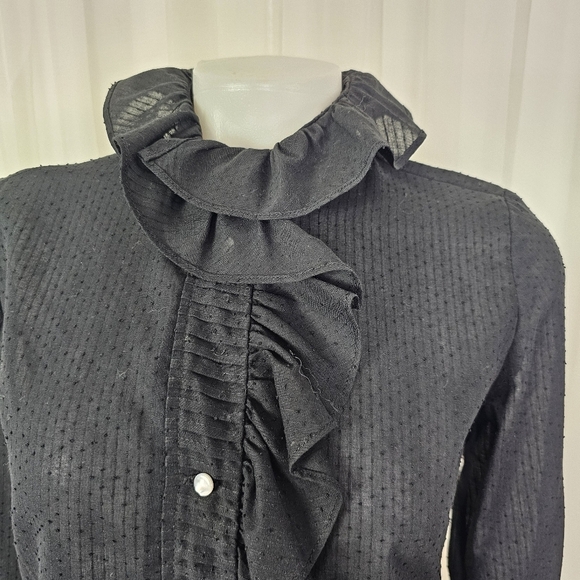 Vintage Bill Atkinson Glen of Michigan black swiss dot ruffled button down 10 - Picture 2 of 7